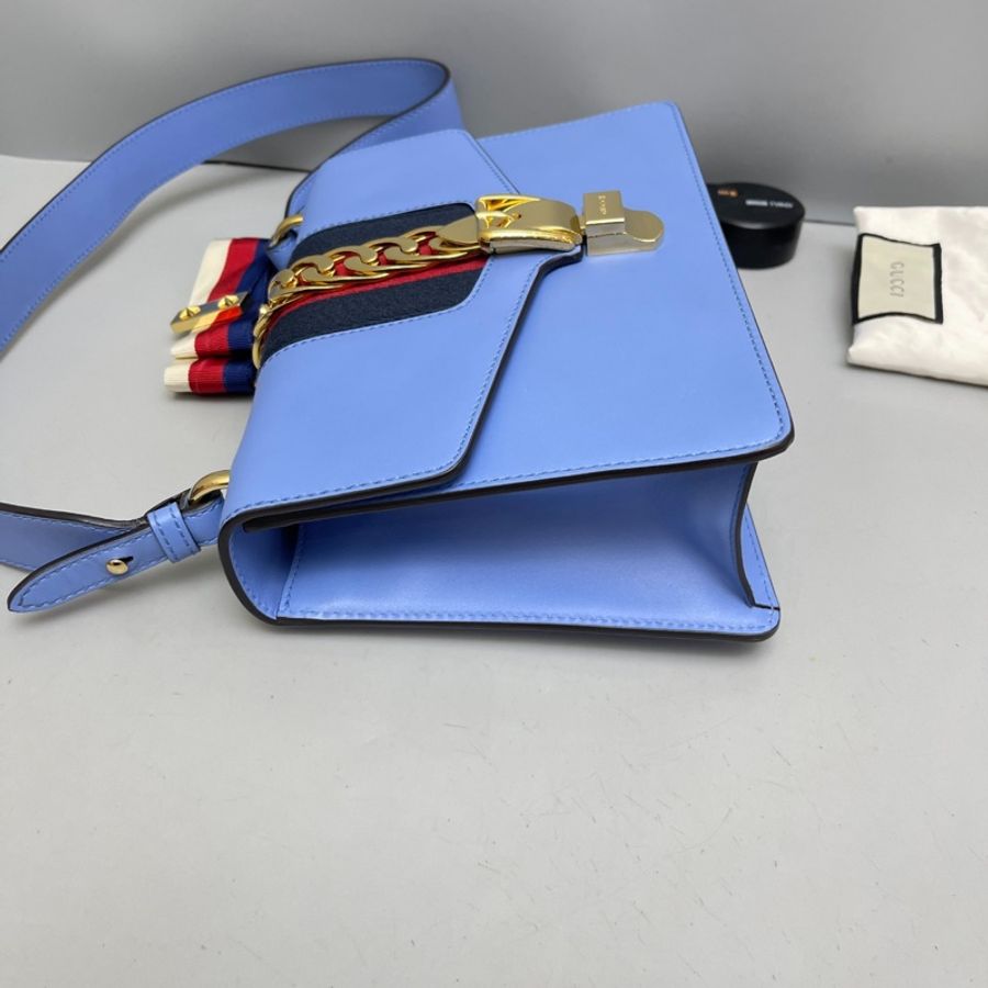 Gucci Sylvie中號藍色全皮塞爾維亞-3
