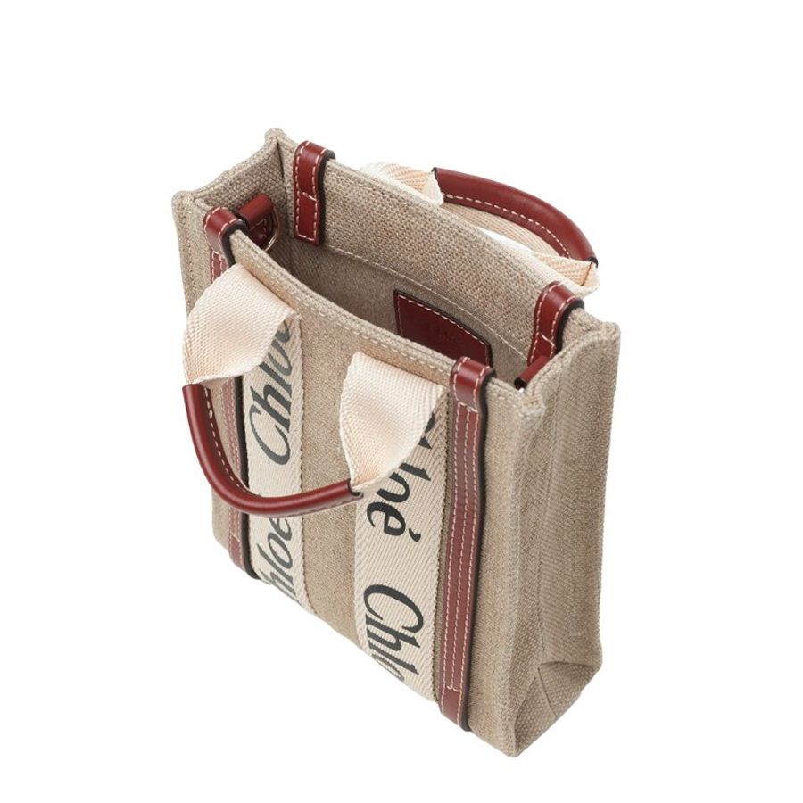 Chloe Mini Woody North South Tote Bag for Women in White/Brown (CHC24AP243I26-90U)-3