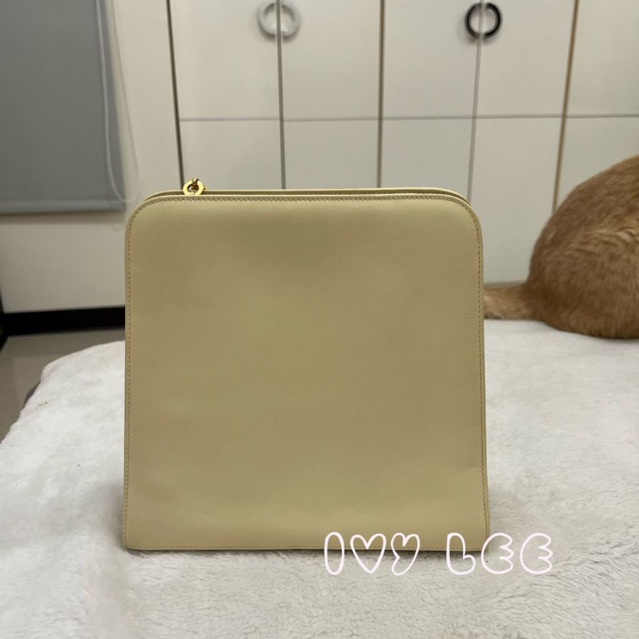 Salvatore Ferragamo 菲拉格慕 P21 5241Gancini皮革金鏈條包單肩包斜背包 米白色二手精品-1