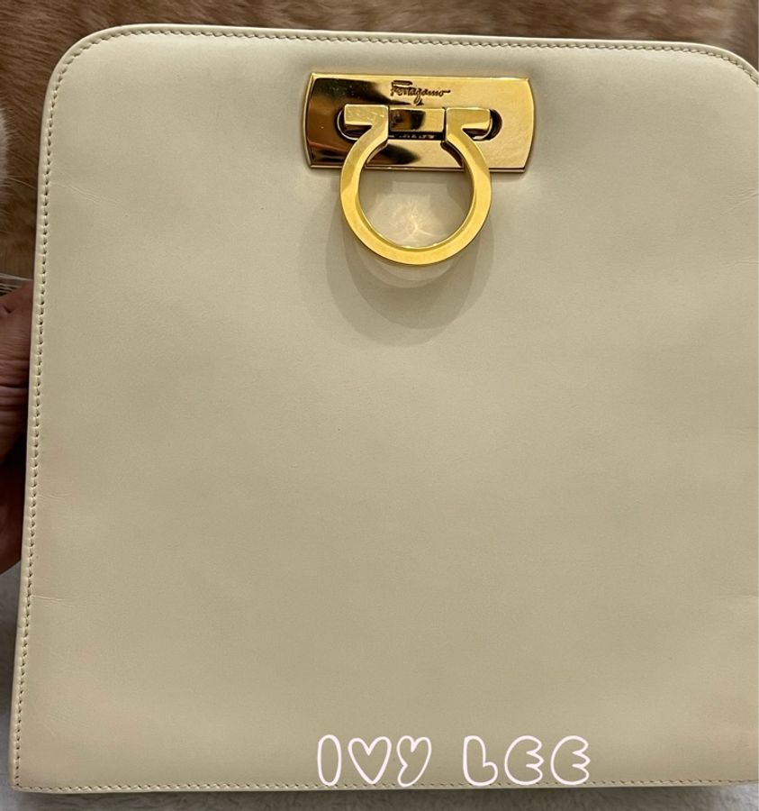 Salvatore Ferragamo 菲拉格慕 P21 5241Gancini皮革金鏈條包單肩包斜背包 米白色二手精品-20