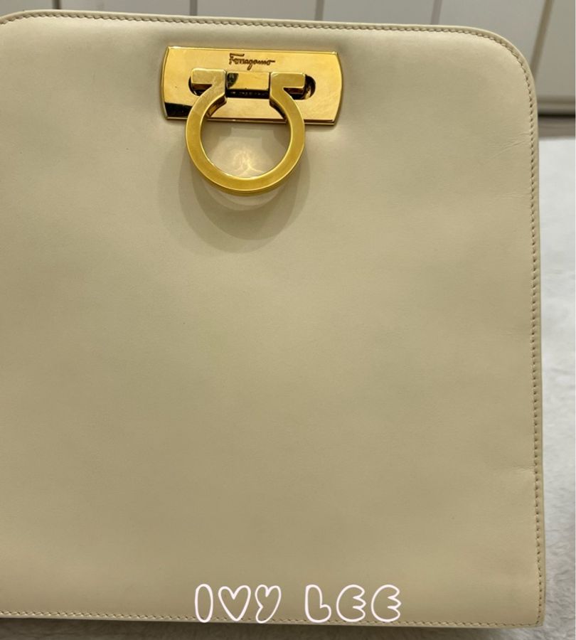 Salvatore Ferragamo 菲拉格慕 P21 5241Gancini皮革金鏈條包單肩包斜背包 米白色二手精品-21