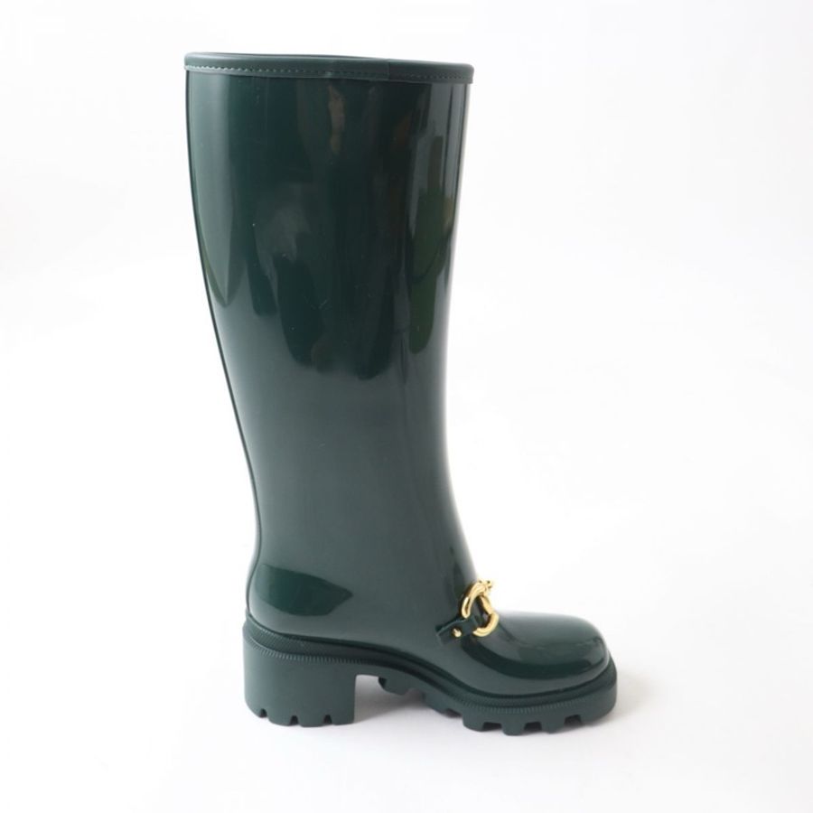 gucci 墨綠色馬蹄釦雨靴 長靴 附盒-12