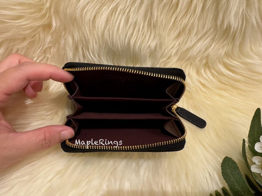 Chanel 全新 現貨 拉鍊零錢卡夾 荔枝牛皮 黑金-5
