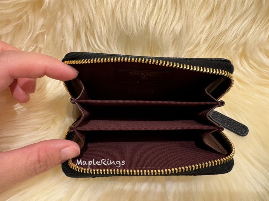 Chanel 全新 現貨 拉鍊零錢卡夾 荔枝牛皮 黑金-6