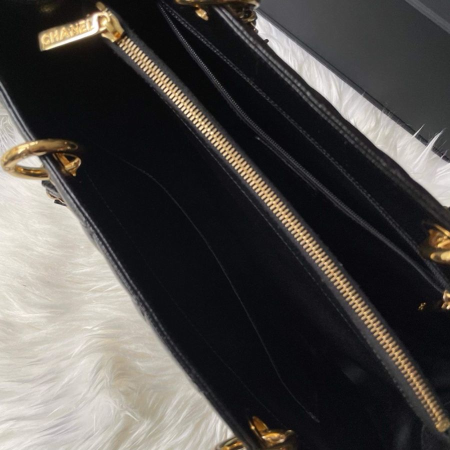 Chanel Gst 黑色荔枝金釦 近新19開-8