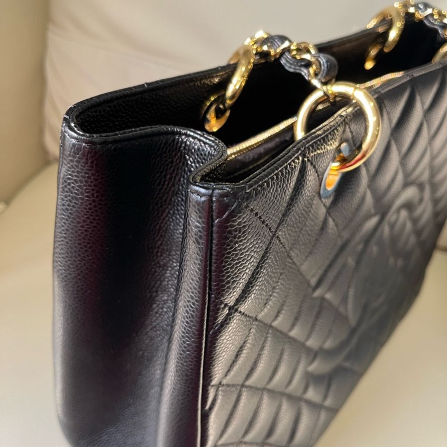 Chanel Gst 黑色荔枝金釦 近新19開-13