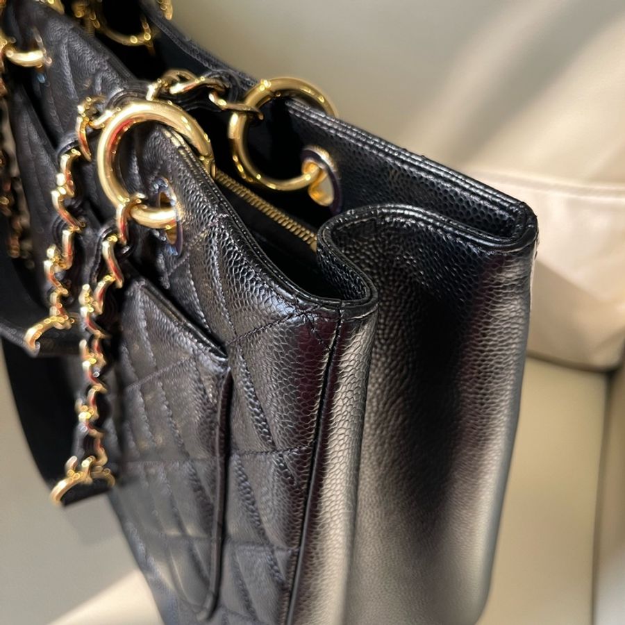 Chanel Gst 黑色荔枝金釦 近新19開-14