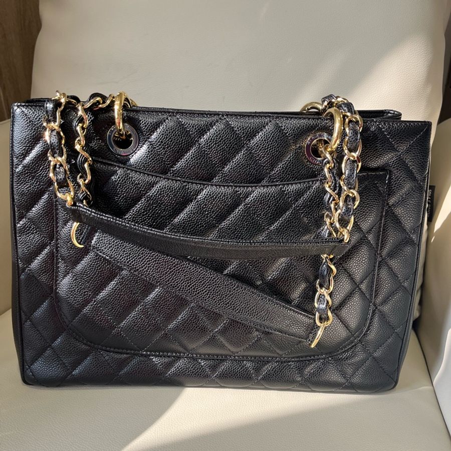 Chanel Gst 黑色荔枝金釦 近新19開-16