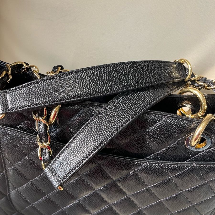Chanel Gst 黑色荔枝金釦 近新19開-17