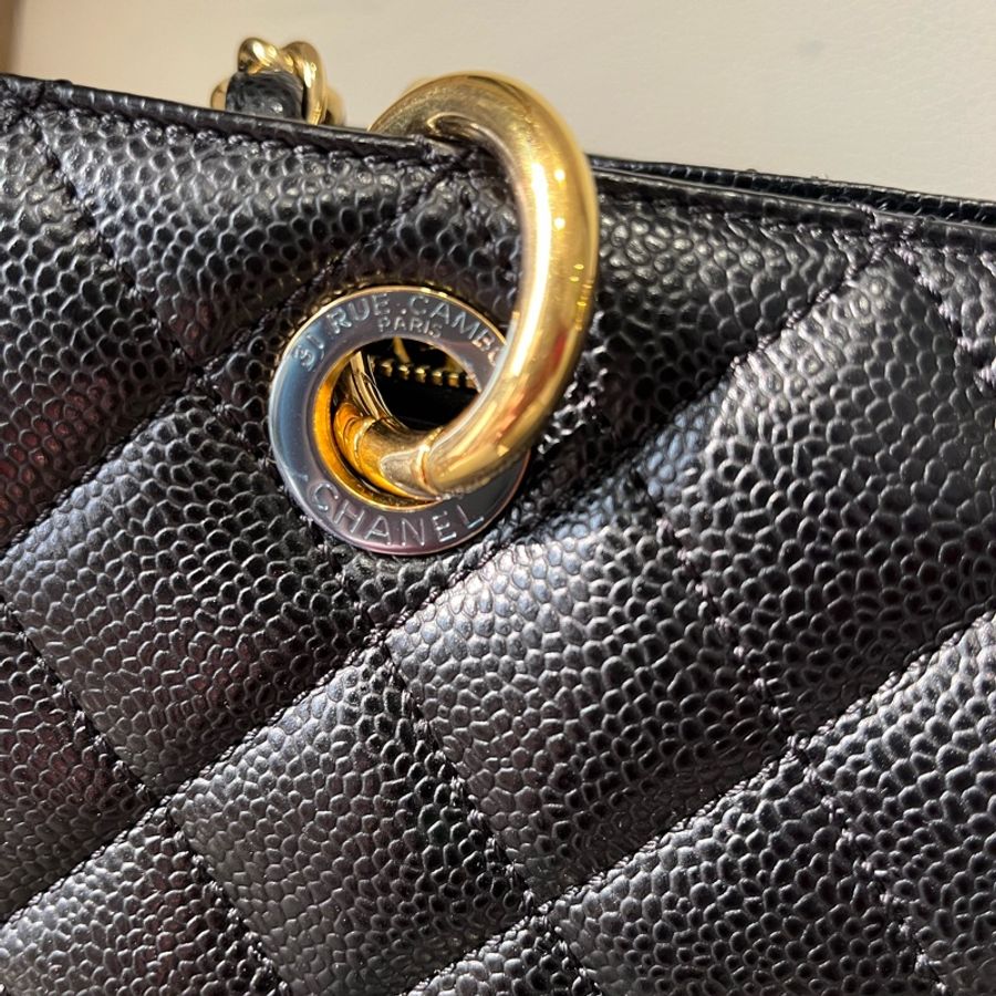 Chanel Gst 黑色荔枝金釦 近新19開-19