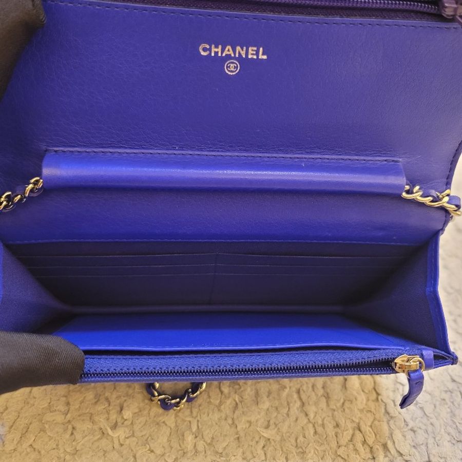 🎊斷捨離出清🎊Chanel 香奈兒 經典外縫線藍紫色銀扣牛皮WOC 發財包 肩背包 斜揹包-22