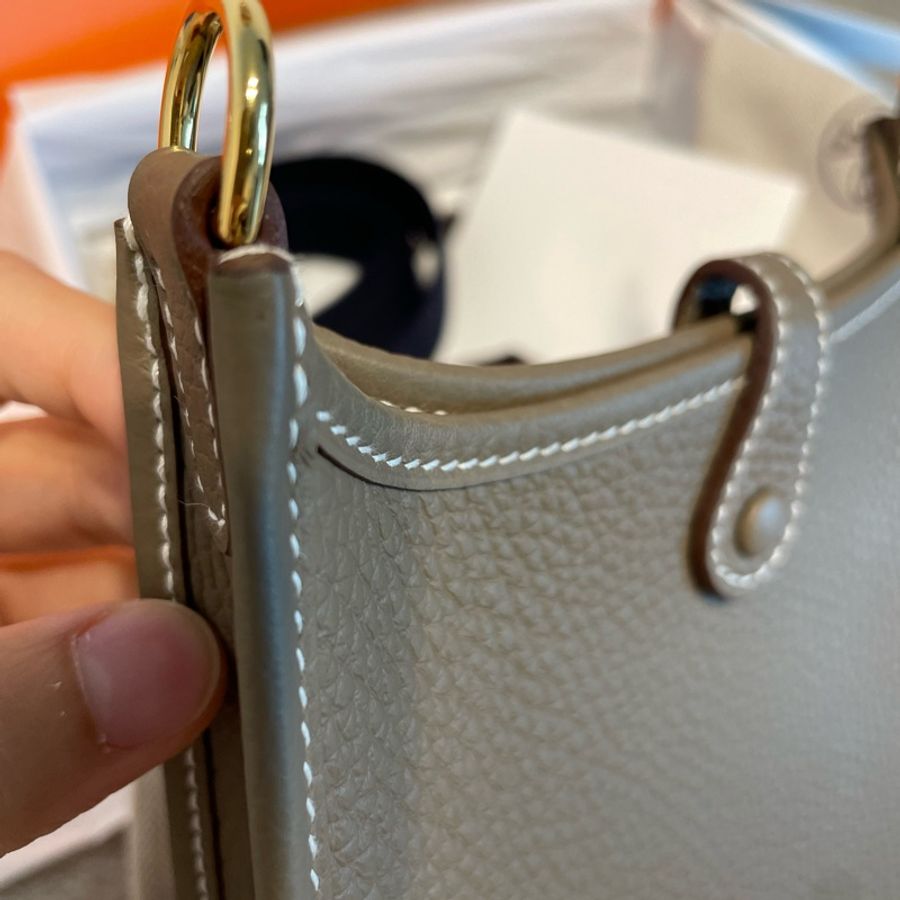 Hermes Amazone 16 mini Evelyne 大象灰併藍金扣 (Etoupe/ Bleu) GHW-11