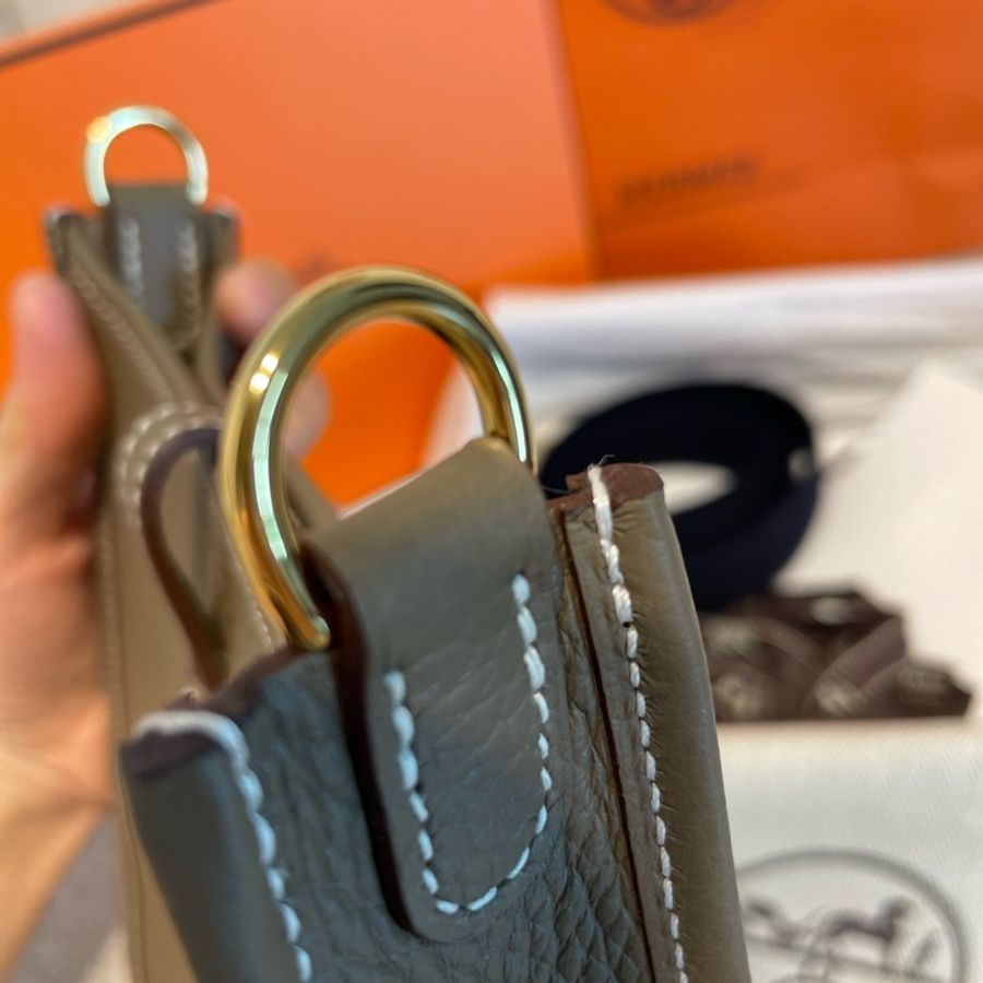 Hermes Amazone 16 mini Evelyne 大象灰併藍金扣 (Etoupe/ Bleu) GHW-23
