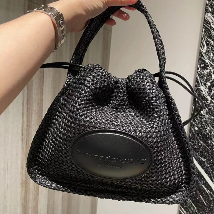 "限時降價 夏季折扣"-Alexander Wang Ryan Small 拉菲草效果編織包 黑色-3
