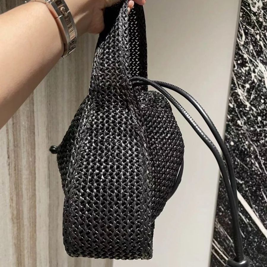 "限時降價 夏季折扣"-Alexander Wang Ryan Small 拉菲草效果編織包 黑色-4