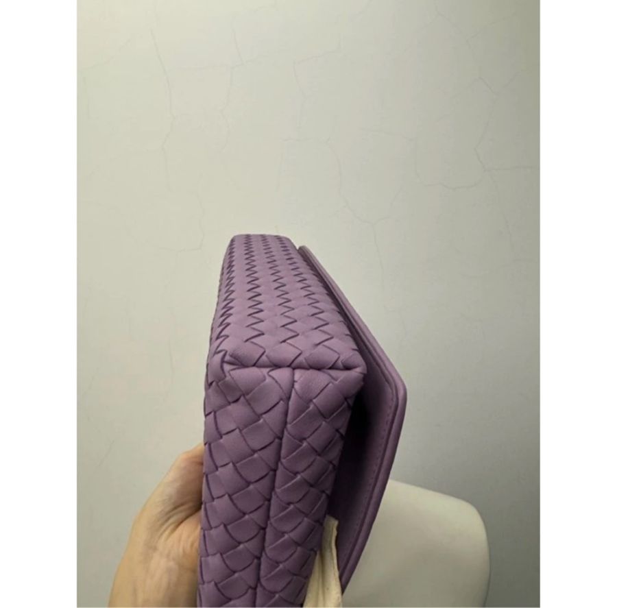 絕版全新BOTTEGA VENETA經典編織小羊皮翻蓋鏈帶斜背包(粉紫 防塵袋應該不見了 購於BV-2