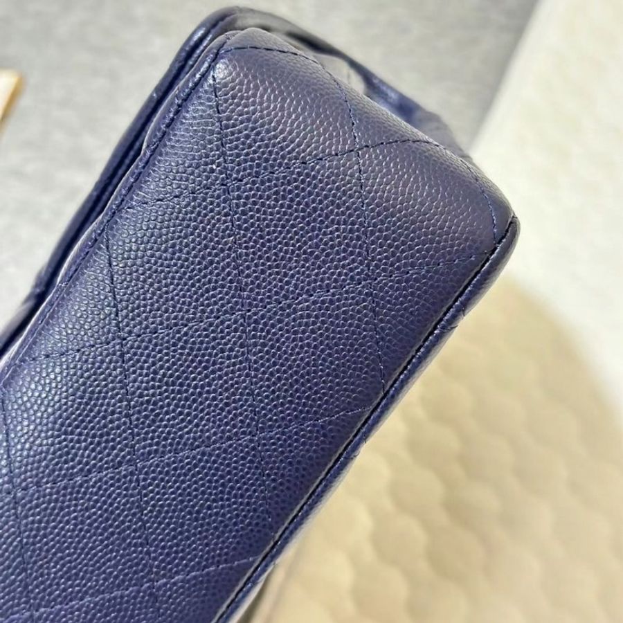 Chanel CF23 Caviar午夜藍荔枝牛魚子醬牛淡金雙C coco-5