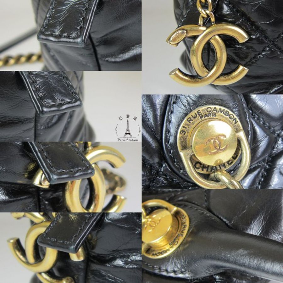 【巴黎站二手名牌專賣店】*現貨*CHANEL香奈兒真品*黑色油蠟皮復古金鍊保齡球包 手提肩背包-6