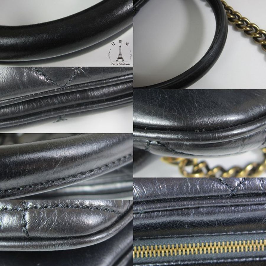 【巴黎站二手名牌專賣店】*現貨*CHANEL香奈兒真品*黑色油蠟皮復古金鍊保齡球包 手提肩背包-7