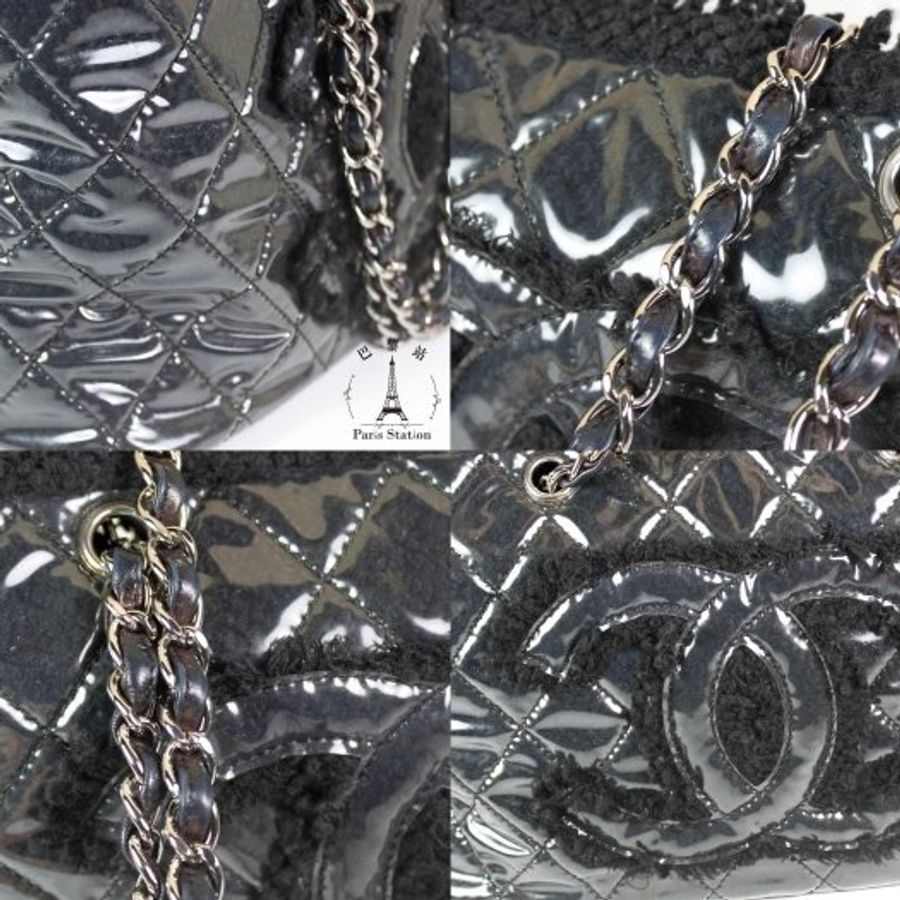 【巴黎站二手名牌專賣店】*現貨*CHANEL香奈兒真品*黑色PVC大雙C絨毛邊銀鍊肩背包-5