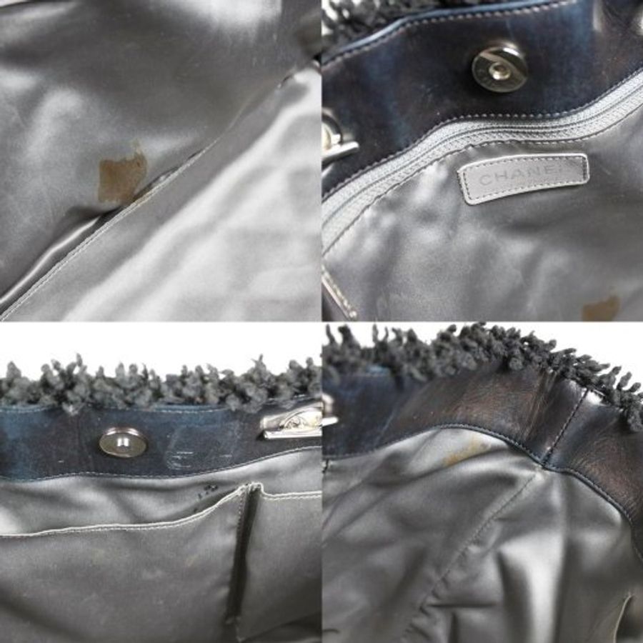 【巴黎站二手名牌專賣店】*現貨*CHANEL香奈兒真品*黑色PVC大雙C絨毛邊銀鍊肩背包-6