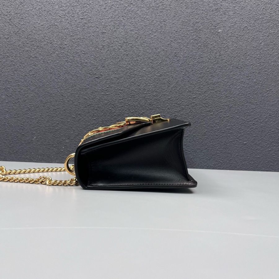 Gucci古馳 黑金全皮Sylvie小號塞爾維亞鏈條包-3