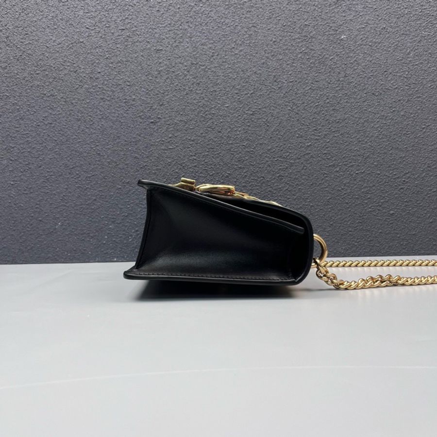 Gucci古馳 黑金全皮Sylvie小號塞爾維亞鏈條包-4
