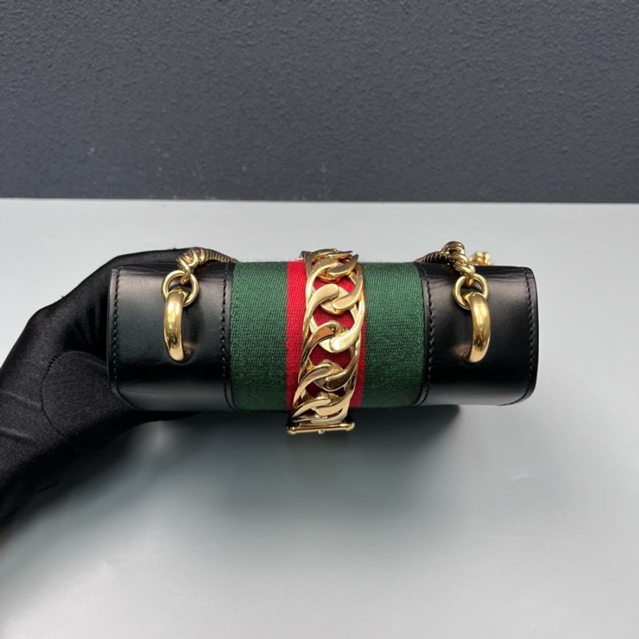 Gucci古馳 黑金全皮Sylvie小號塞爾維亞鏈條包-5