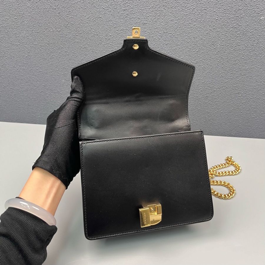 Gucci古馳 黑金全皮Sylvie小號塞爾維亞鏈條包-6