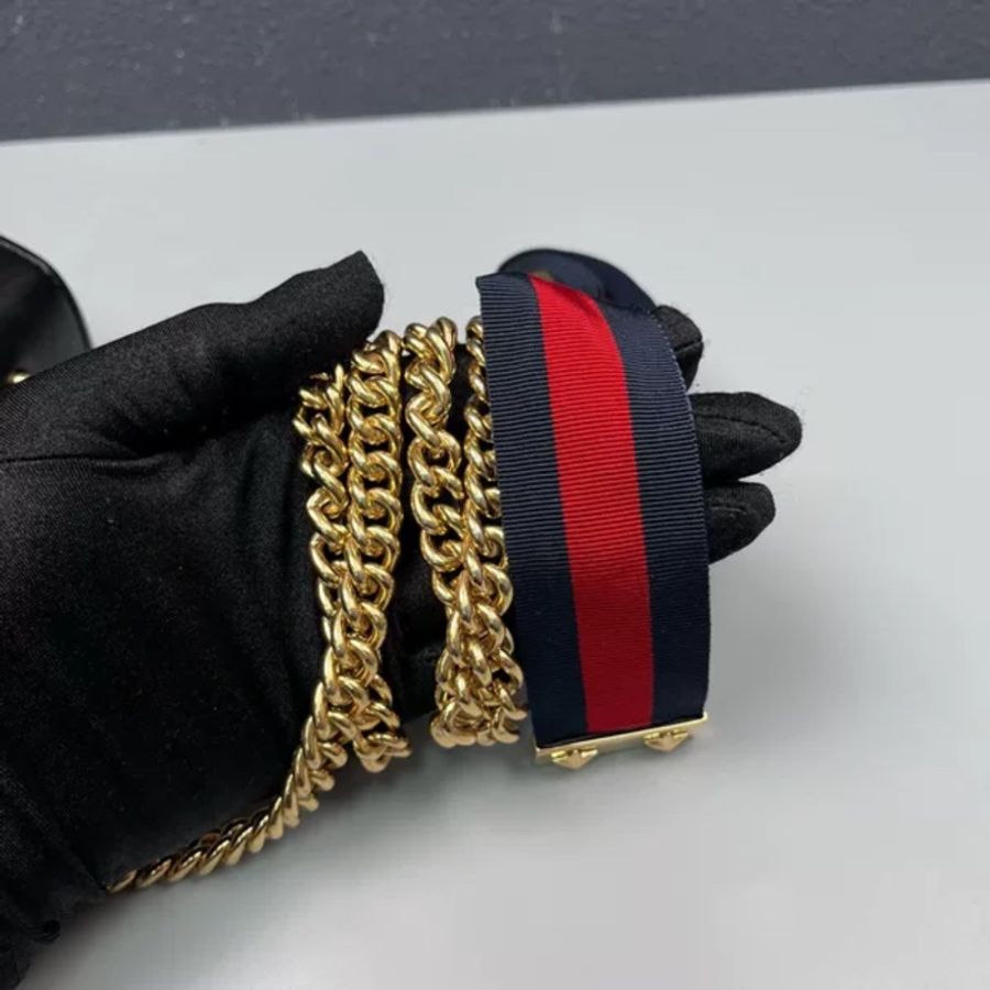 Gucci古馳 黑金全皮Sylvie小號塞爾維亞鏈條包-8