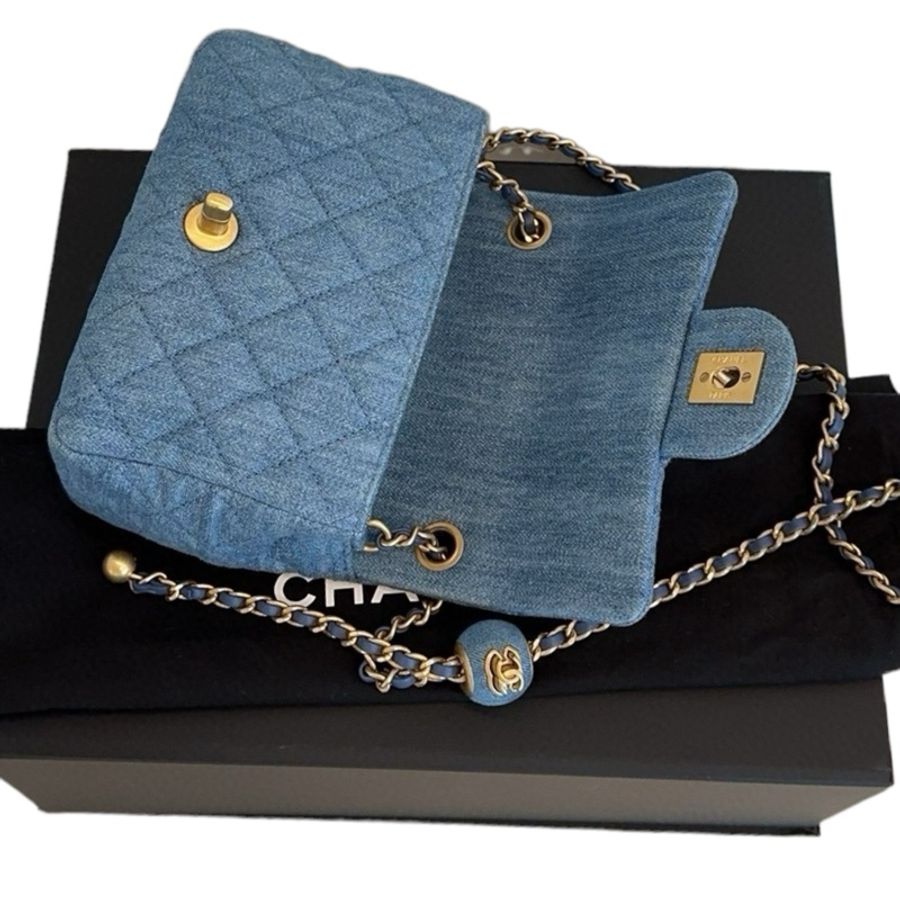 Chanel Square 17cm 牛仔方胖金球-4