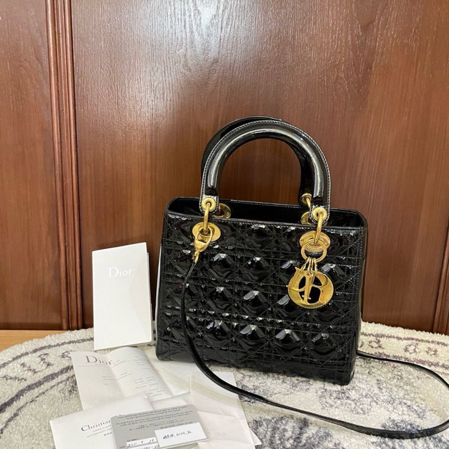 Dior lady 五格戴妃包 漆皮 中號-0