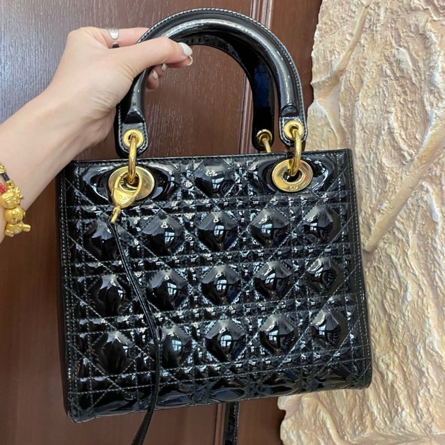 Dior lady 五格戴妃包 漆皮 中號-1