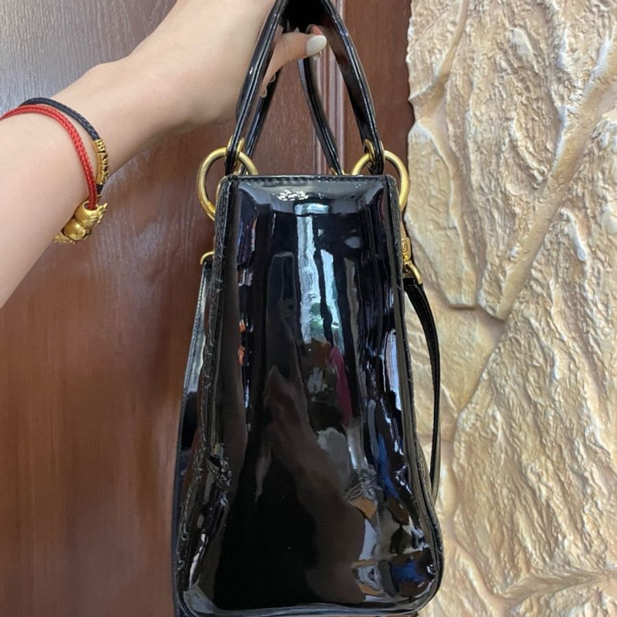 Dior lady 五格戴妃包 漆皮 中號-2