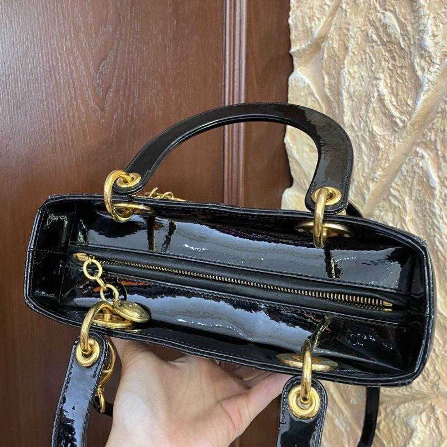 Dior lady 五格戴妃包 漆皮 中號-6