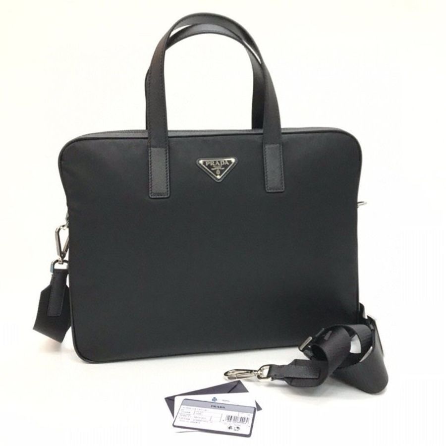 🎁夏季折扣🎁Prada 男款 2VE368 Saffiano皮革公事包 附肩帶 黑色-16