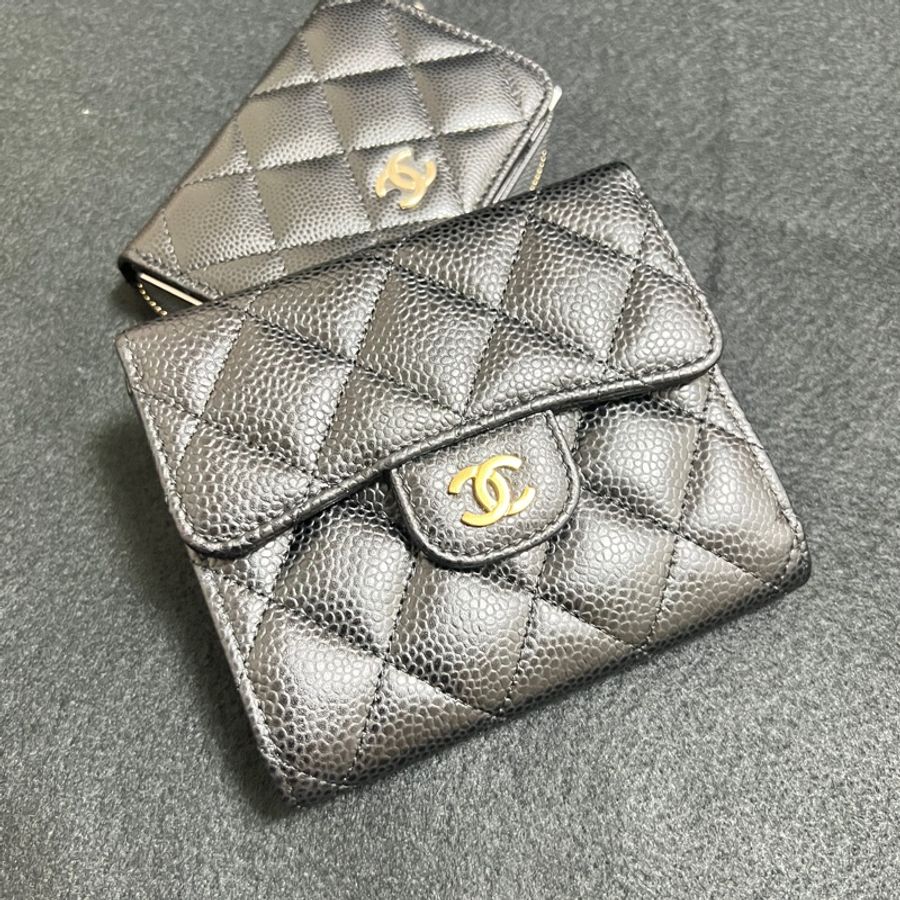 #Chanel 經典三折短夾 黑金荔枝小牛皮 27開😍-8