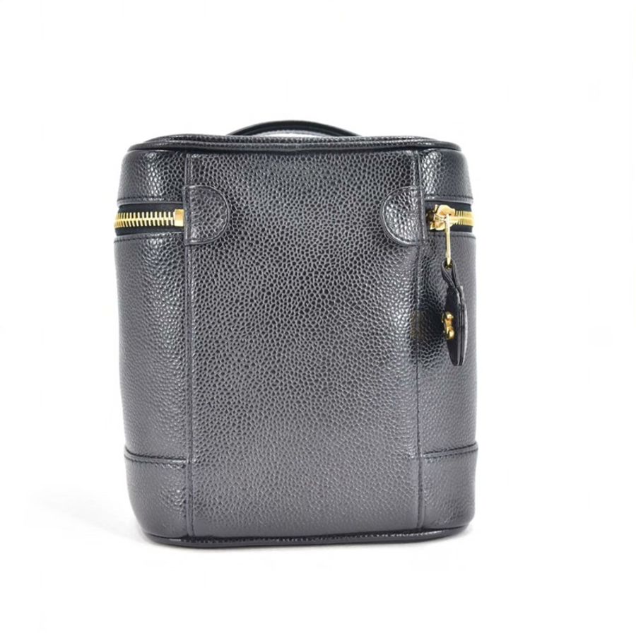 CHANEL香奈兒中古黑色牛皮化妝包化妝盒手提包-1