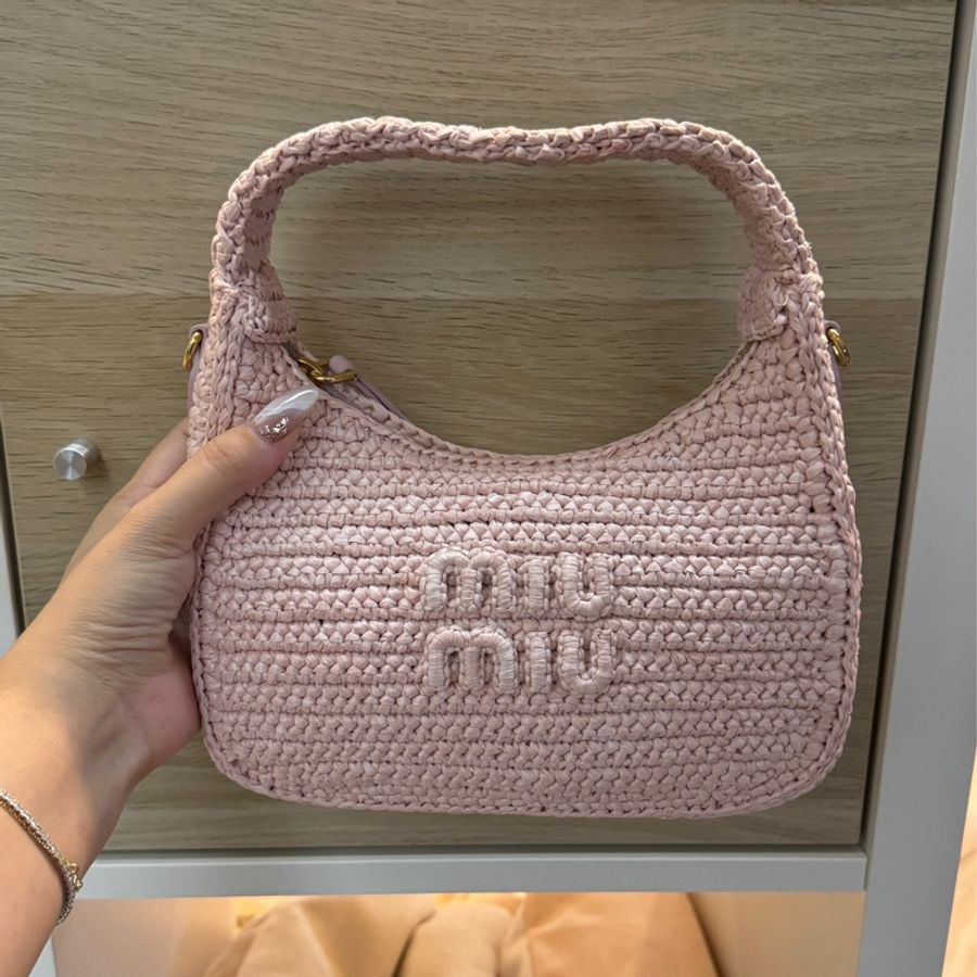 MIU MIU 粉色編織手提包 斜背包-5