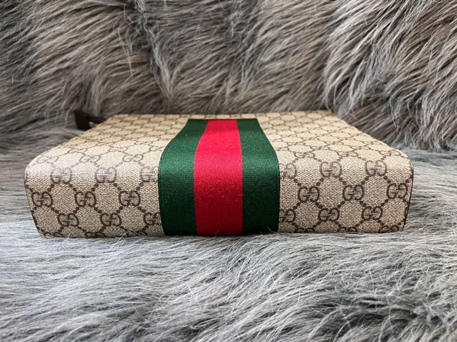 Gucci 475316 咖啡色 老花 GRG GG 帆布 金釦 手拿包 收租包 腋下包-4