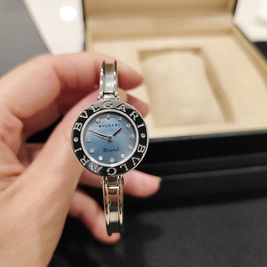 BVLGARI 寶格麗 B.ZERO 1鑲鑽珍珠母貝手環手錶-10