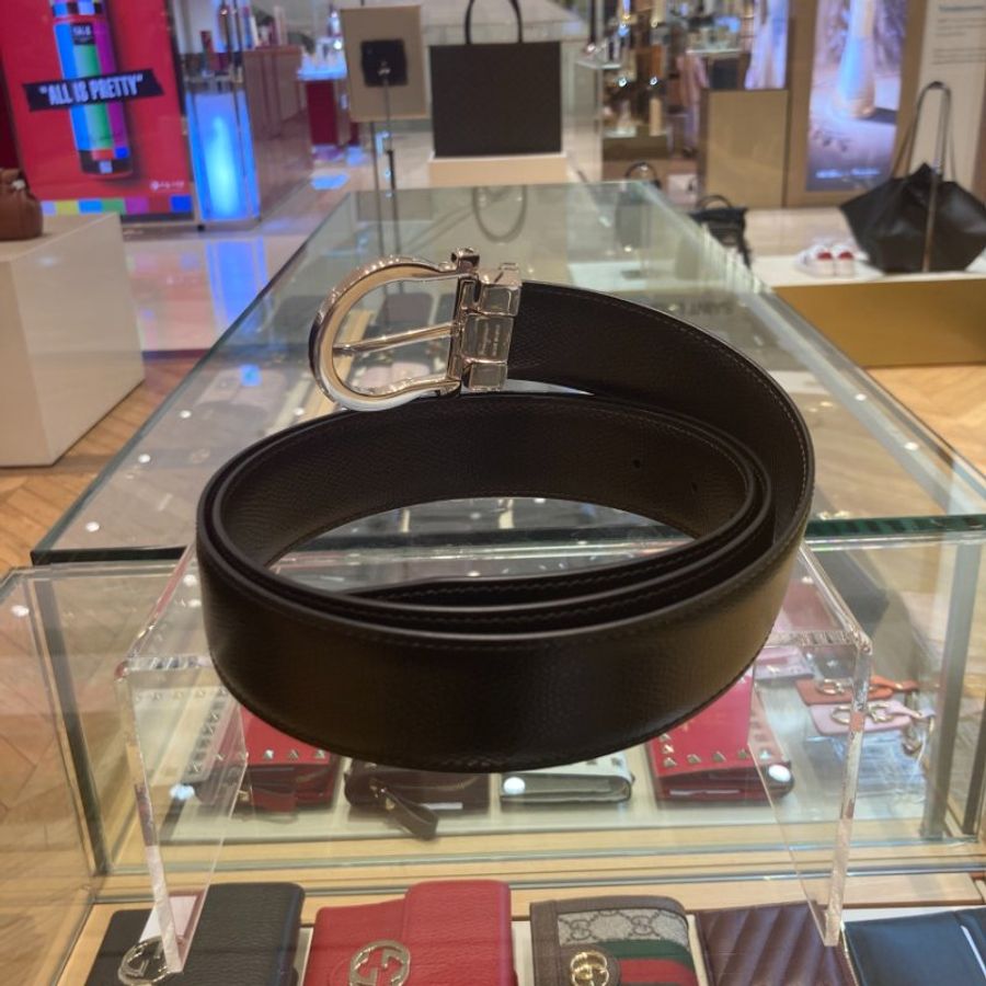 【促銷品】 Ferragamo 675140 男款雙面可調式 Gancini 壓紋小牛皮腰帶 3.5公分寬 黑色/啡色 95/100/105/110/115 公分《2024季度★全新商品 》-10