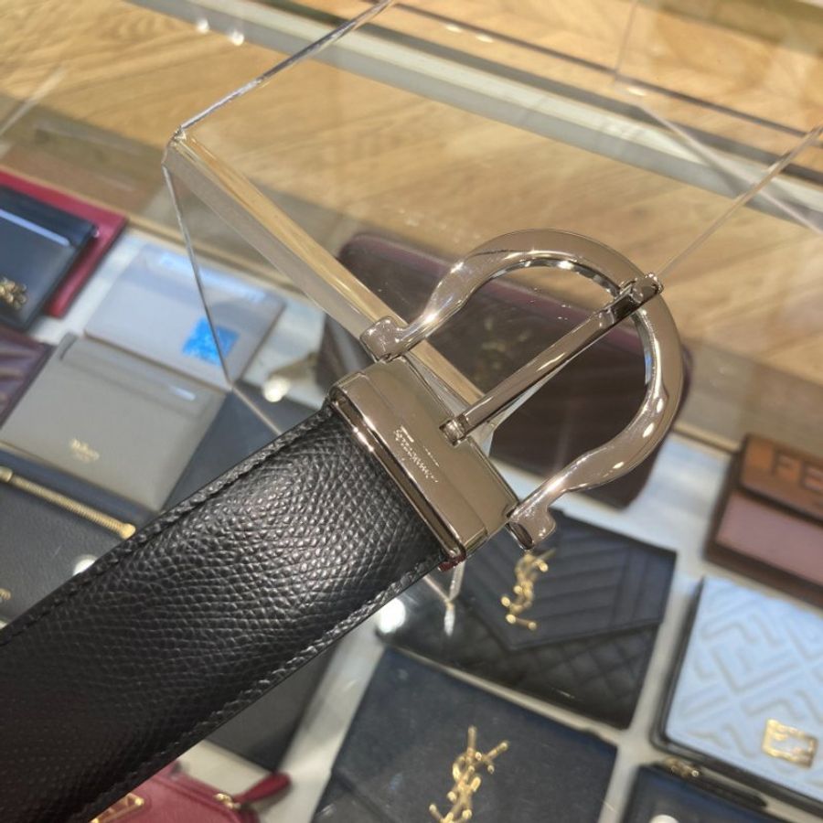 【促銷品】 Ferragamo 675140 男款雙面可調式 Gancini 壓紋小牛皮腰帶 3.5公分寬 黑色/啡色 95/100/105/110/115 公分《2024季度★全新商品 》-12