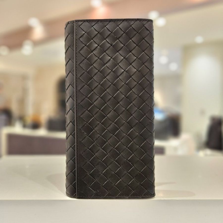 🎉新品好折扣✨Bottega Veneta 120697 男款翻蓋編織小牛皮長夾/錢包 深棕色-2