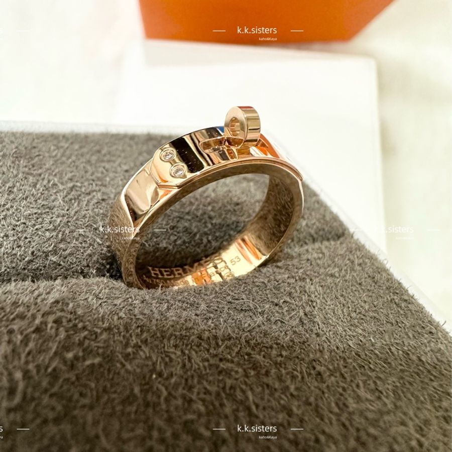 Hermes 玫瑰金鑲鑽戒指 53號 18K-6