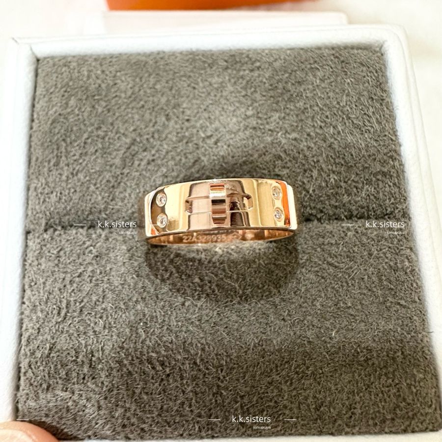 Hermes 玫瑰金鑲鑽戒指 53號 18K-7