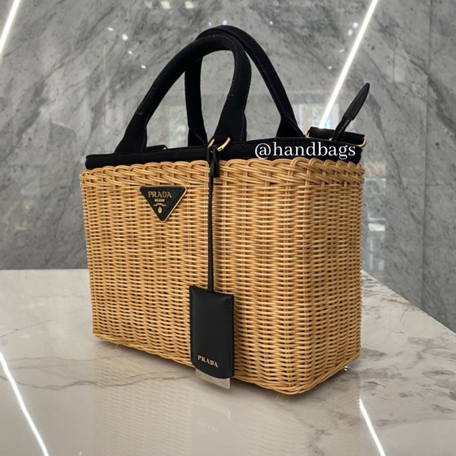 PRADA 竹籃包 藤編包 竹編包 方包 草編包 1BG835-2