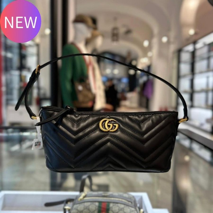 Gucci 739166 GG Marmont 绗缝肩背水餃包 黑色《2024季度★全新商品 》-0
