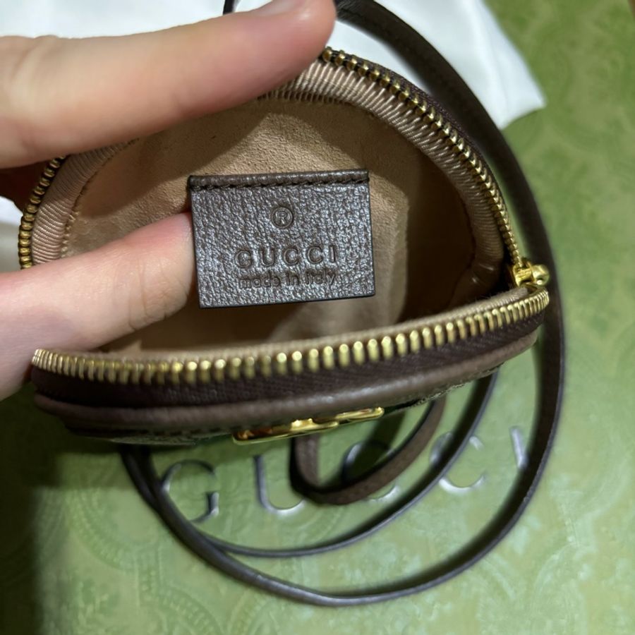 GUCCI Ophidia GG 經典印花拼接織帶頸掛式拉鍊零錢包-3
