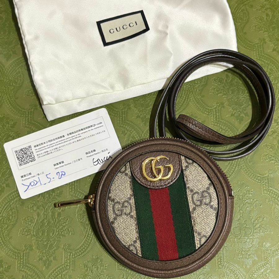 GUCCI Ophidia GG 經典印花拼接織帶頸掛式拉鍊零錢包-6